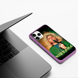 Чехол iPhone 11 Pro матовый Nirvana - Kurt Cobain with a gun, цвет: 3D-фиолетовый — фото 2