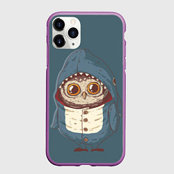 Чехол iPhone 11 Pro матовый Совушка-в костюме акулы, цвет: 3D-фиолетовый