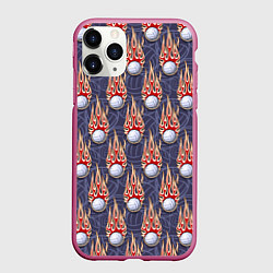 Чехол iPhone 11 Pro матовый Волейбольные мячи в огне, цвет: 3D-малиновый