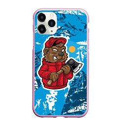 Чехол iPhone 11 Pro матовый Медведь дровосек, цвет: 3D-розовый