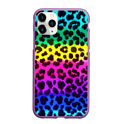 Чехол iPhone 11 Pro матовый Leopard Pattern Neon, цвет: 3D-фиолетовый