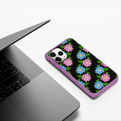 Чехол iPhone 11 Pro матовый FLOWERS BLACK, цвет: 3D-фиолетовый — фото 2