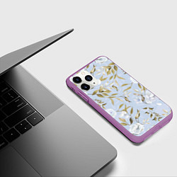 Чехол iPhone 11 Pro матовый Цветы Золотые Листья, цвет: 3D-фиолетовый — фото 2