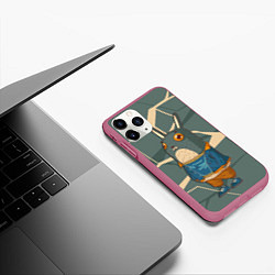 Чехол iPhone 11 Pro матовый Удивленный кролик, цвет: 3D-малиновый — фото 2