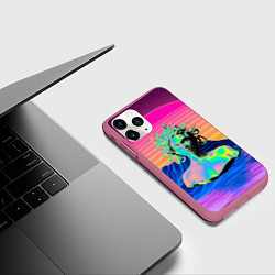 Чехол iPhone 11 Pro матовый Gorgon Medusa Vaporwave Neon Mountains, цвет: 3D-малиновый — фото 2