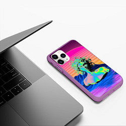 Чехол iPhone 11 Pro матовый Gorgon Medusa Vaporwave Neon Mountains, цвет: 3D-фиолетовый — фото 2