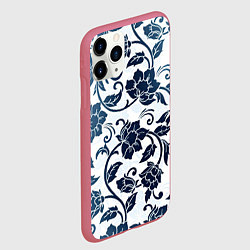 Чехол iPhone 11 Pro матовый Гжелевые цветы, цвет: 3D-малиновый — фото 2