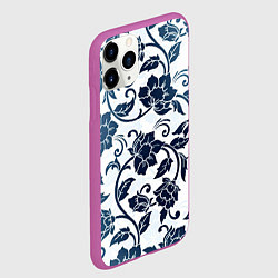 Чехол iPhone 11 Pro матовый Гжелевые цветы, цвет: 3D-фиолетовый — фото 2