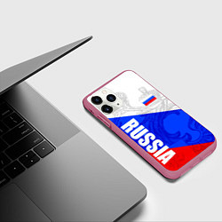 Чехол iPhone 11 Pro матовый RUSSIA - SPORTWEAR - ТРИКОЛОР, цвет: 3D-малиновый — фото 2