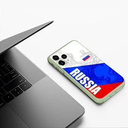 Чехол iPhone 11 Pro матовый RUSSIA - SPORTWEAR - ТРИКОЛОР, цвет: 3D-салатовый — фото 2