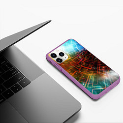 Чехол iPhone 11 Pro матовый Portal - Neon Space - туннель из энергетических па, цвет: 3D-фиолетовый — фото 2