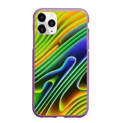 Чехол iPhone 11 Pro матовый Цветные неоновые полосы Абстракция Color neon patt, цвет: 3D-фиолетовый