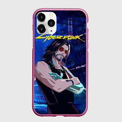 Чехол iPhone 11 Pro матовый Johnny Cyberpunk2077, цвет: 3D-малиновый