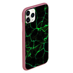 Чехол iPhone 11 Pro матовый Абстракция - Черно-зеленый фон - дым, цвет: 3D-малиновый — фото 2