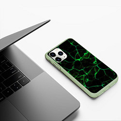 Чехол iPhone 11 Pro матовый Абстракция - Черно-зеленый фон - дым, цвет: 3D-салатовый — фото 2