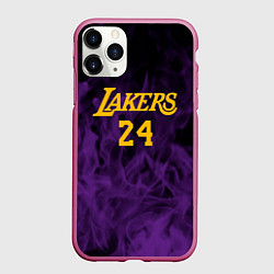 Чехол iPhone 11 Pro матовый Lakers 24 фиолетовое пламя, цвет: 3D-малиновый