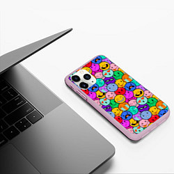 Чехол iPhone 11 Pro матовый Sticker bombing смайлы маленькие, цвет: 3D-розовый — фото 2