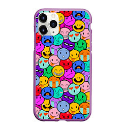 Чехол iPhone 11 Pro матовый Sticker bombing смайлы маленькие, цвет: 3D-фиолетовый