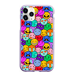 Чехол iPhone 11 Pro матовый Sticker bombing смайлы маленькие, цвет: 3D-светло-сиреневый