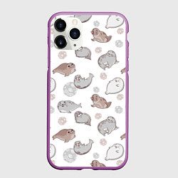 Чехол iPhone 11 Pro матовый Милые тюлени, цвет: 3D-фиолетовый