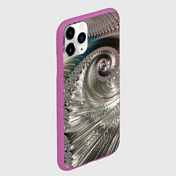 Чехол iPhone 11 Pro матовый Fractal pattern Spiral Серебристый фрактал спираль, цвет: 3D-фиолетовый — фото 2
