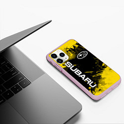 Чехол iPhone 11 Pro матовый СУБАРУ - SUBARU Желтые пятна, цвет: 3D-розовый — фото 2
