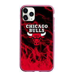 Чехол iPhone 11 Pro матовый CHICAGO BULLS ЧИКАГО БУЛЛС МОЛНИИ, цвет: 3D-малиновый