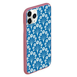 Чехол iPhone 11 Pro матовый Векторные белые цветы, цвет: 3D-малиновый — фото 2