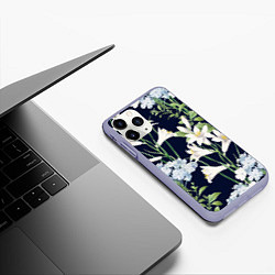 Чехол iPhone 11 Pro матовый Цветы Белые Лилии В Саду, цвет: 3D-светло-сиреневый — фото 2