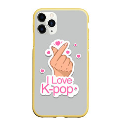 Чехол iPhone 11 Pro матовый Я люблю K-pop - жест Хани, цвет: 3D-желтый