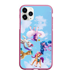 Чехол iPhone 11 Pro матовый My Little Pony летают в облаках, цвет: 3D-малиновый