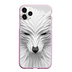 Чехол iPhone 11 Pro матовый Волк - белый, цвет: 3D-розовый