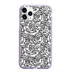 Чехол iPhone 11 Pro матовый Цветы Много Белых Роз, цвет: 3D-светло-сиреневый