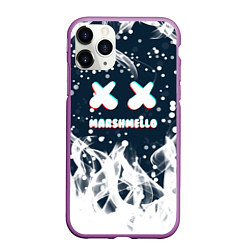 Чехол iPhone 11 Pro матовый Marshmello белый огонь, цвет: 3D-фиолетовый