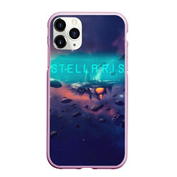 Чехол iPhone 11 Pro матовый Stellaris космический корабль на фоне астероидов, цвет: 3D-розовый