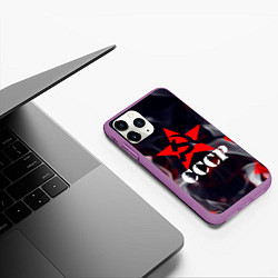 Чехол iPhone 11 Pro матовый Ссср - серп и молот - звезда - пламя, цвет: 3D-фиолетовый — фото 2