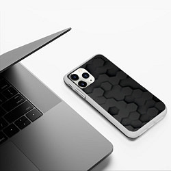 Чехол iPhone 11 Pro матовый Чёрные 3D пластины black 3d plates плиты, цвет: 3D-белый — фото 2
