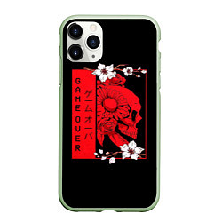 Чехол iPhone 11 Pro матовый Игра Окончена Красный Череп, цвет: 3D-салатовый