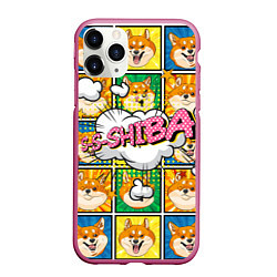 Чехол iPhone 11 Pro матовый Pop art shiba inu, цвет: 3D-малиновый