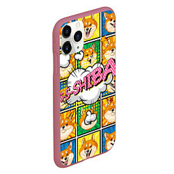 Чехол iPhone 11 Pro матовый Pop art shiba inu, цвет: 3D-малиновый — фото 2