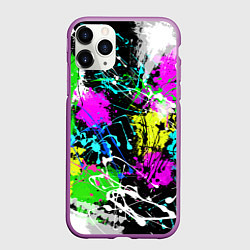 Чехол iPhone 11 Pro матовый Разноцветные пятна краски на черном фоне, цвет: 3D-фиолетовый