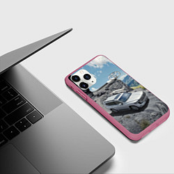 Чехол iPhone 11 Pro матовый Toyota Land Cruiser 300 Горная дорога, цвет: 3D-малиновый — фото 2