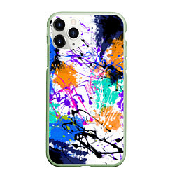 Чехол iPhone 11 Pro матовый Брызги и мазки разноцветных красок на белом фоне, цвет: 3D-салатовый