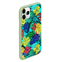 Чехол iPhone 11 Pro матовый Тропические растения на бирюзовом фоне, цвет: 3D-салатовый — фото 2