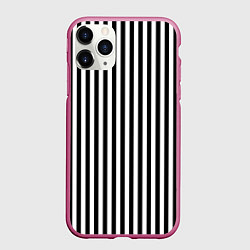 Чехол iPhone 11 Pro матовый ПОЛОСКИ ЧЕРНО-БЕЛЫЙ, цвет: 3D-малиновый