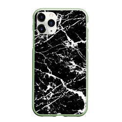 Чехол iPhone 11 Pro матовый Текстура чёрного мрамора Texture of black marble, цвет: 3D-салатовый