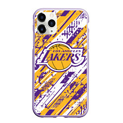 Чехол iPhone 11 Pro матовый LAKERS ЛОС-АНДЖЕЛЕС ЛЕЙКЕРС, цвет: 3D-светло-сиреневый