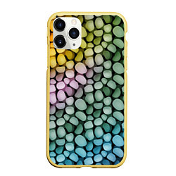 Чехол iPhone 11 Pro матовый Морские розовые голубые желтые камешки, цвет: 3D-желтый
