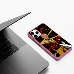 Чехол iPhone 11 Pro матовый One Punch Man - Сайтама-аниме, цвет: 3D-малиновый — фото 2