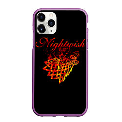 Чехол iPhone 11 Pro матовый Nightwish кельтский волк с горящей головой, цвет: 3D-фиолетовый